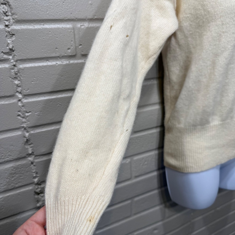 Vintage Angora Lambswool Satin Rosette Sweater Cream Distressed‎ Medium Holes - Picture 7 of 12